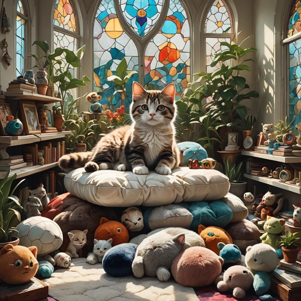 Dreamy Kitten Lounging in Sunlit Bedroom