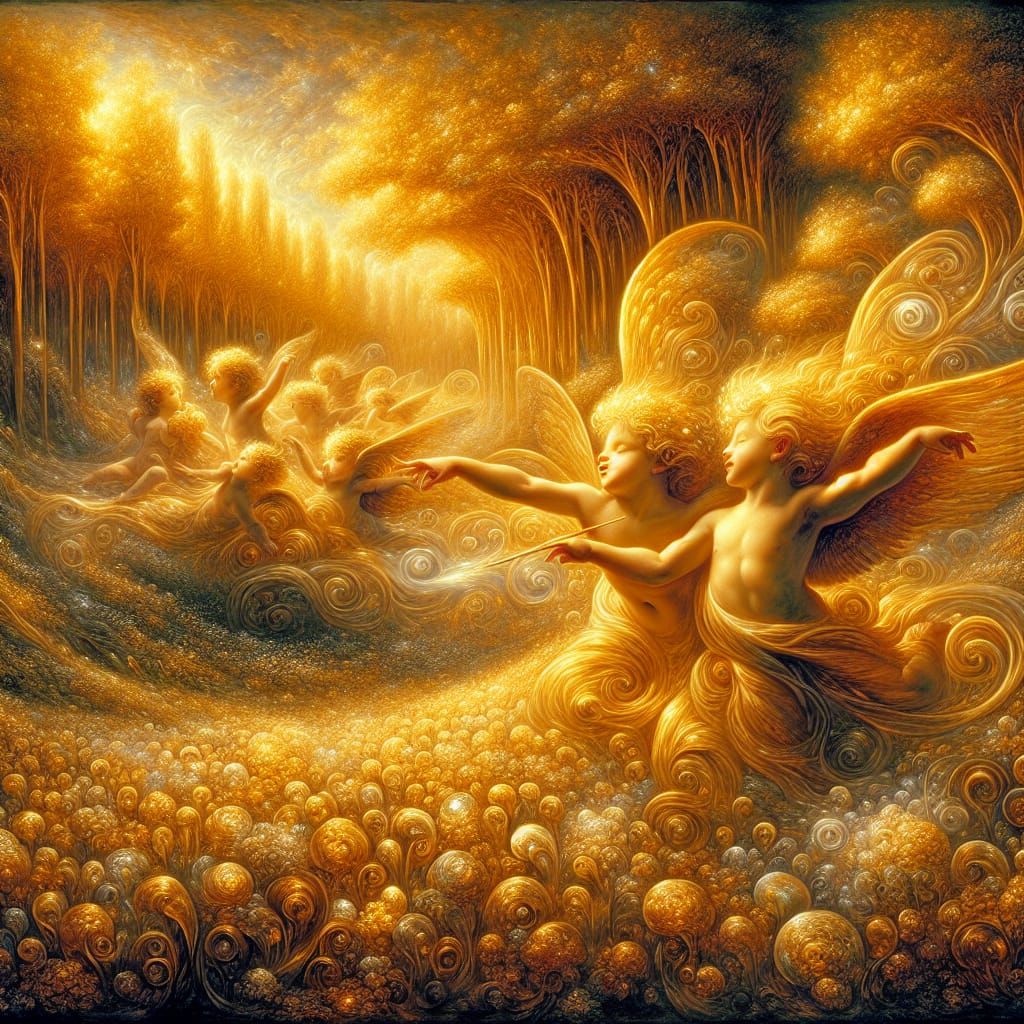 Golden Angelic Dance in an Infinite Meadow