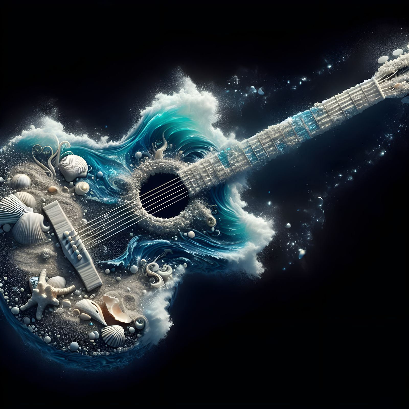 Ethereal Acoustic Guitar Made of Ocean Elements