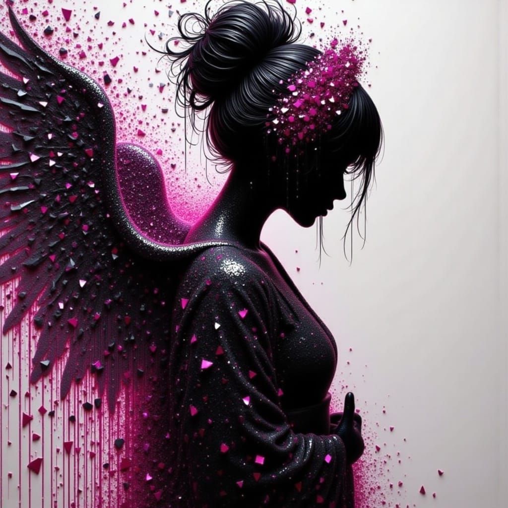 Geisha Silhouette Exploding into Pieces