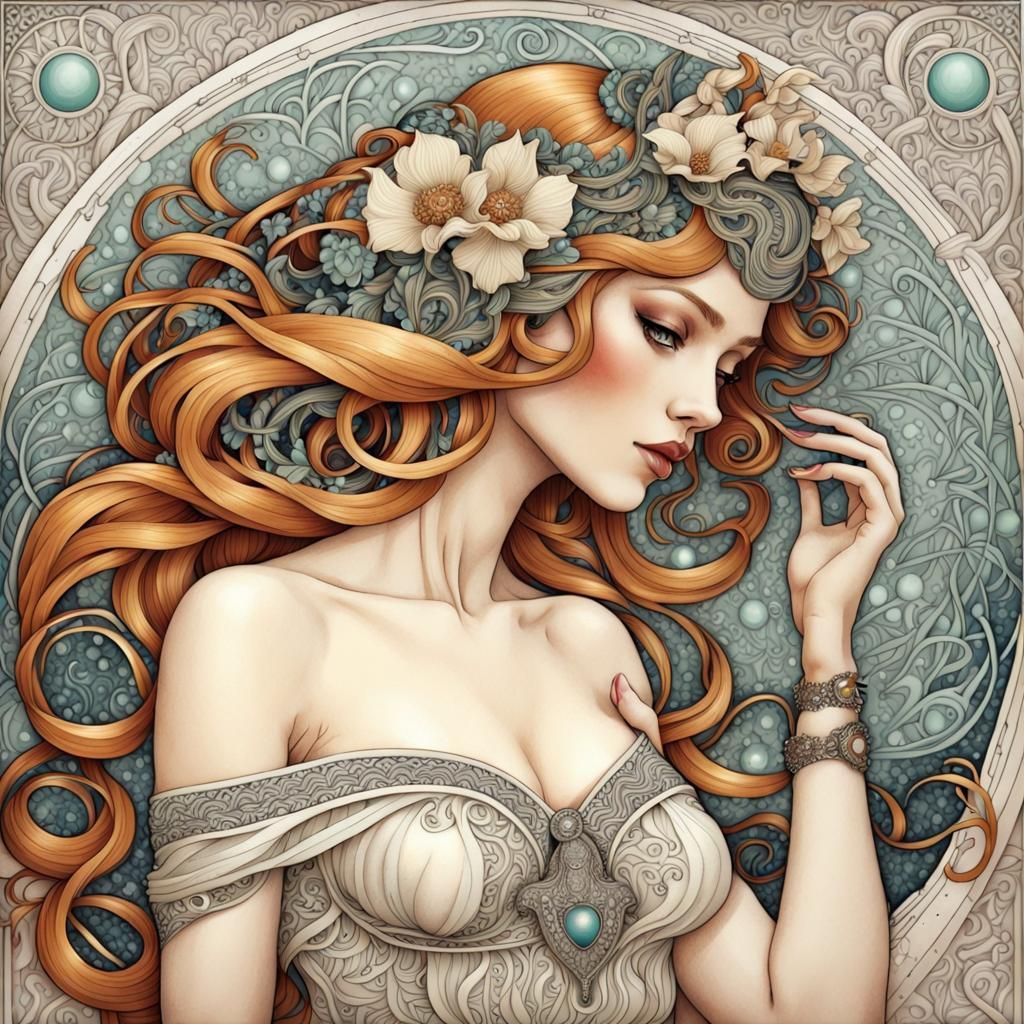 Art Nouveau Goddesses in Zentangle Style