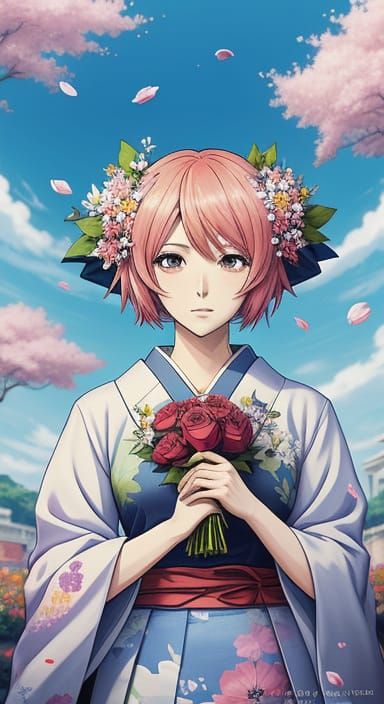Anime Style Floral Illustration