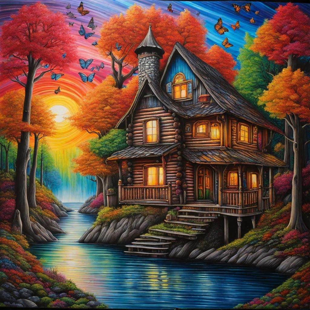 Colorful Gothic Cabin in High Fantasy Style