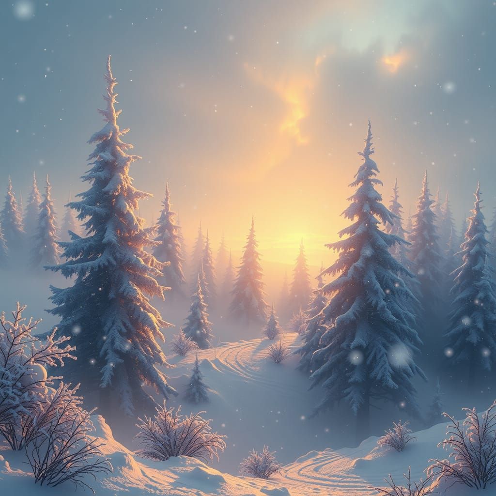 Mystical Blizzard Scene in Detailed Matte Painting Style