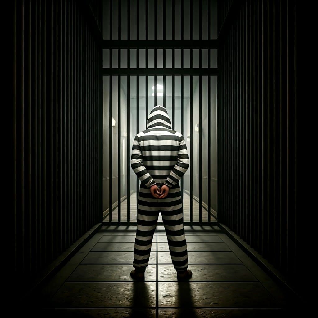Criminal in a Retro 3D Jail Cell