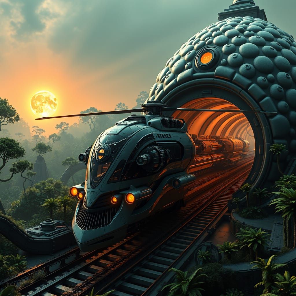 Cyberpunk Freight Train-Hybrid Soars into Dark Galactic Spac...