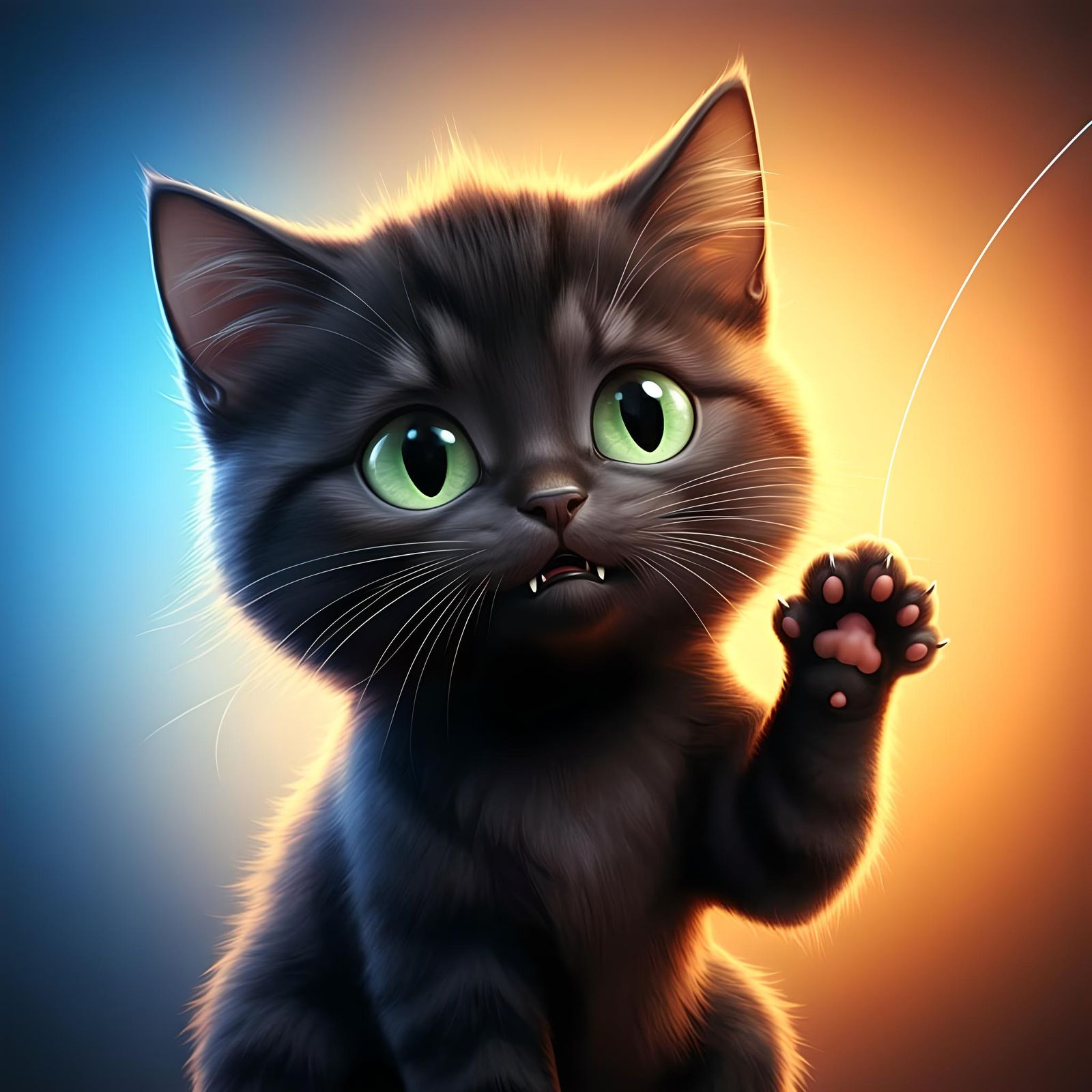 Cute Black Chibi Kitten in Pixar Style