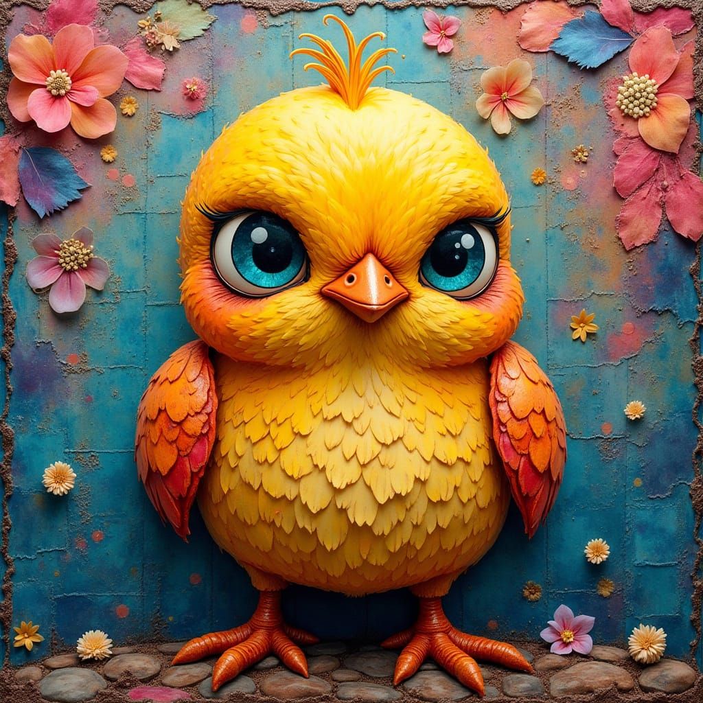 Grumpy Chick in Quilted Patchwork Style