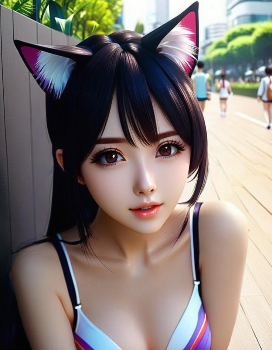 Glamorous Anime Girl in Bikini Sparkles