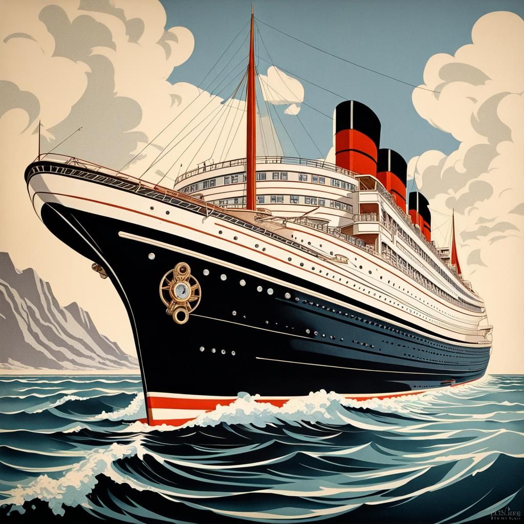 1930s Cruise Ship in Cassandre Style