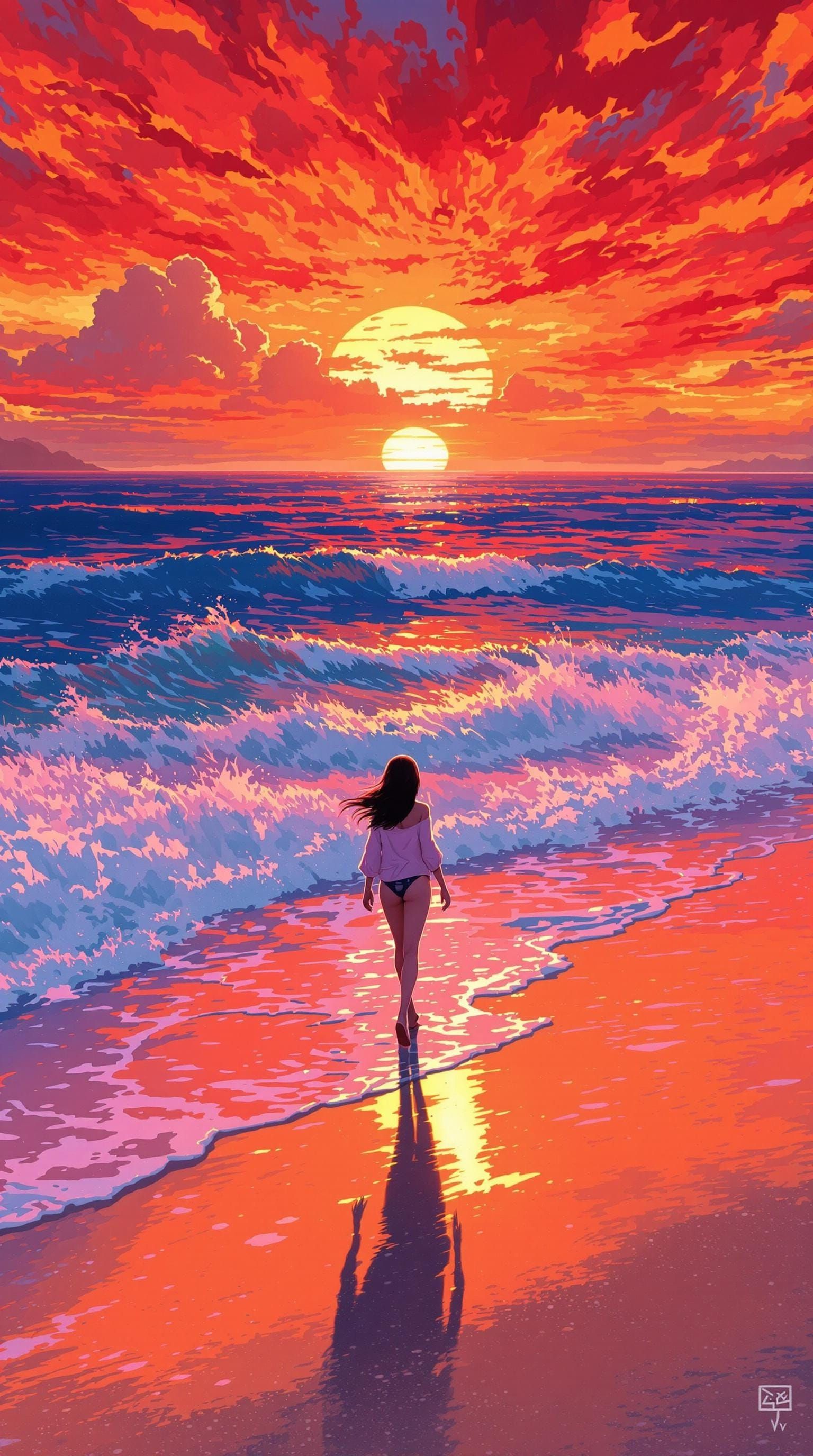 Sunset Beach Walk: Anime-Inspired Serenity