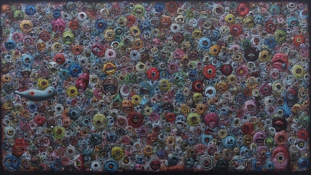 Surreal Wall of Disconcerting Eyes and Faces