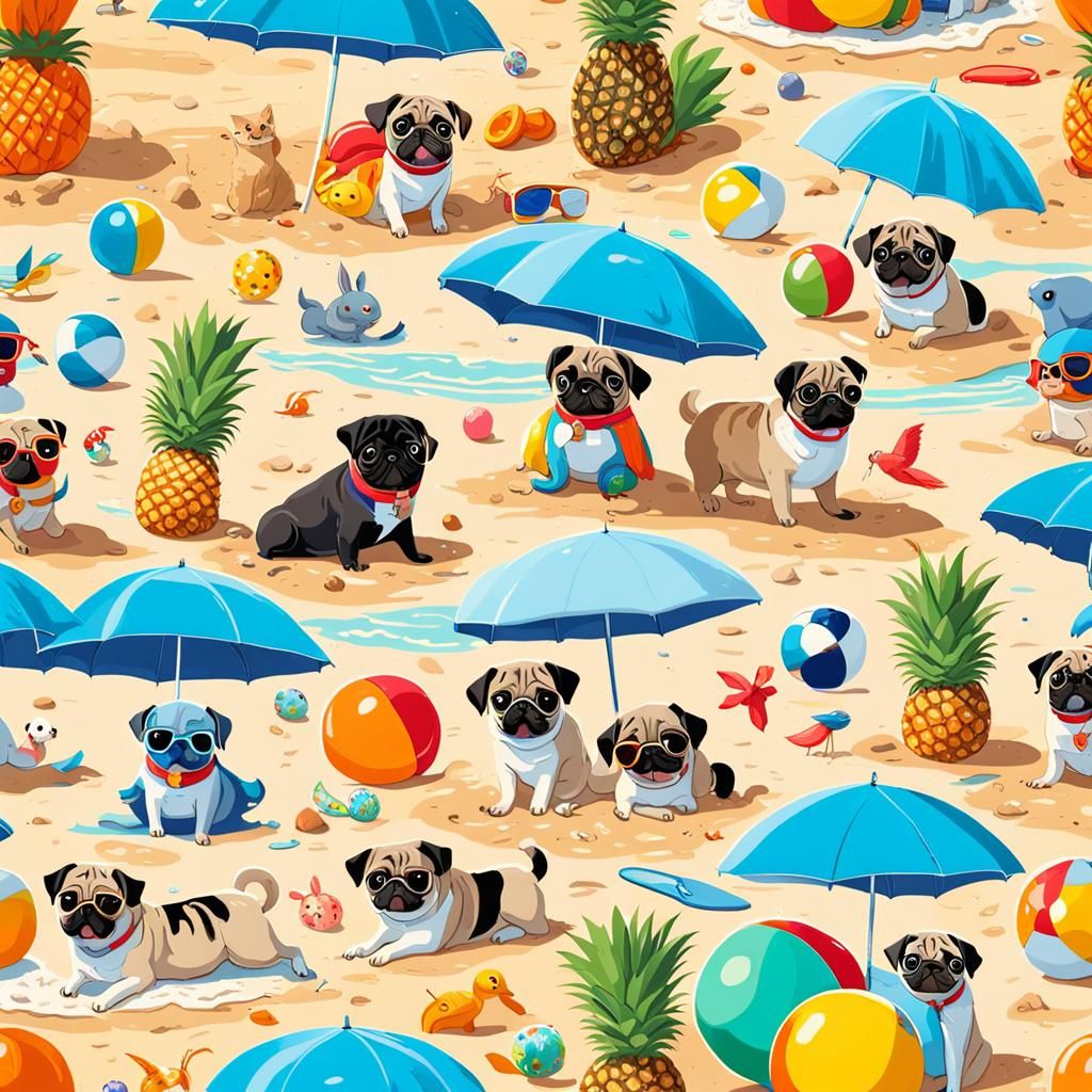 Happy Pets on Beach in Graffiti Style