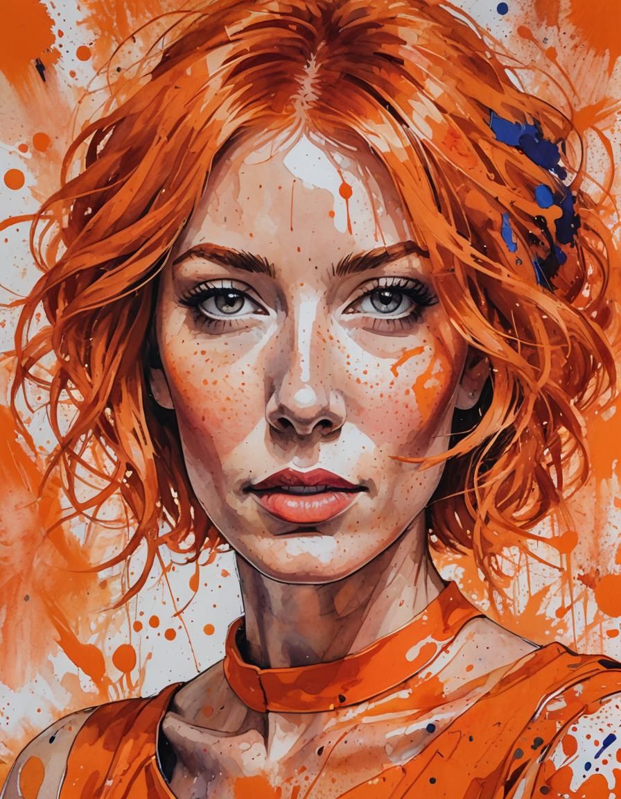 Abstract Orange Portrait in Mixed Media Style