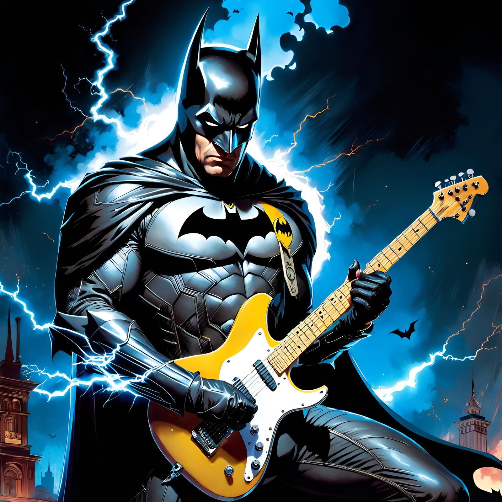 Batman Rocks Out: Portrait in Pin-Up Style