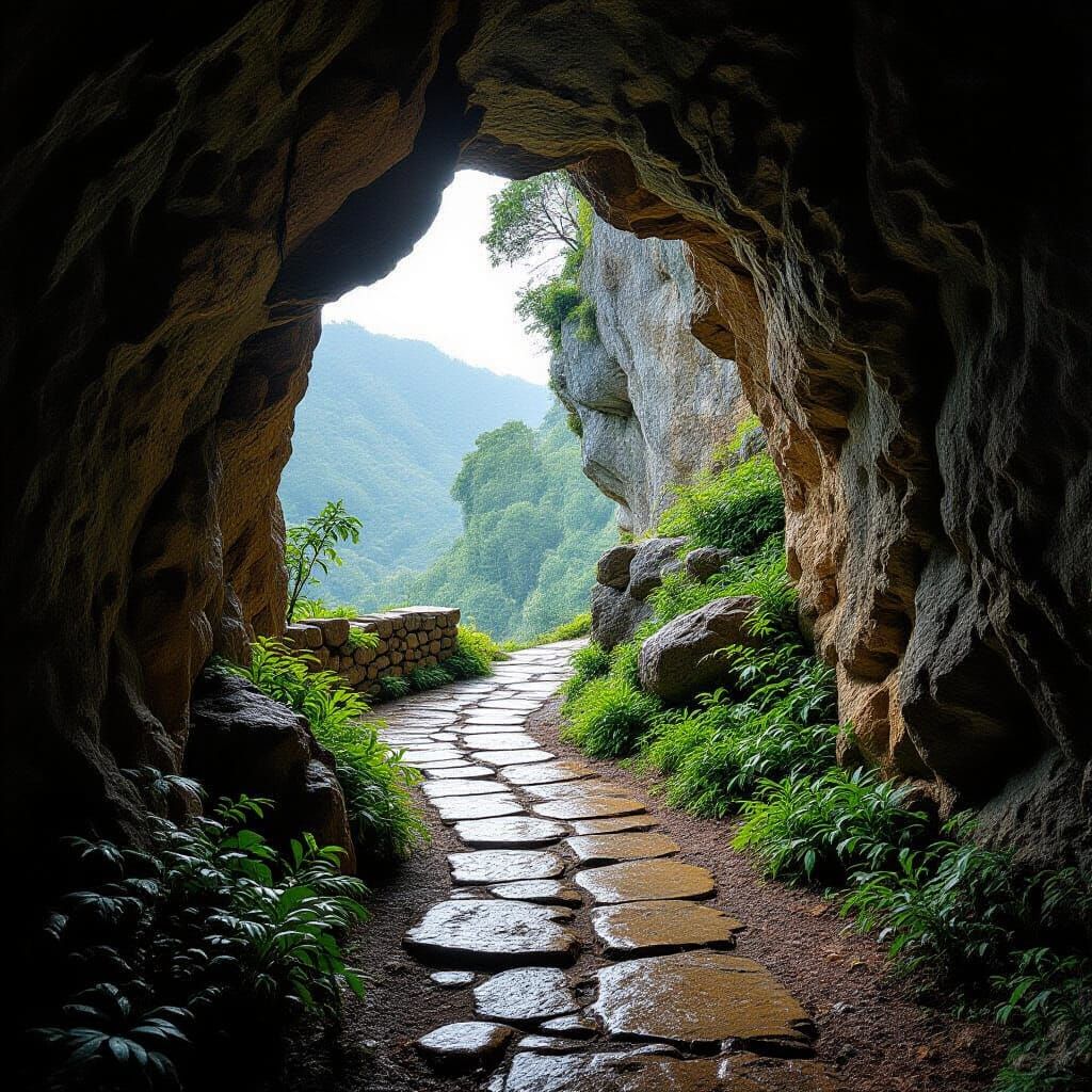 Monet-Style Pathway to a Cave Entrance