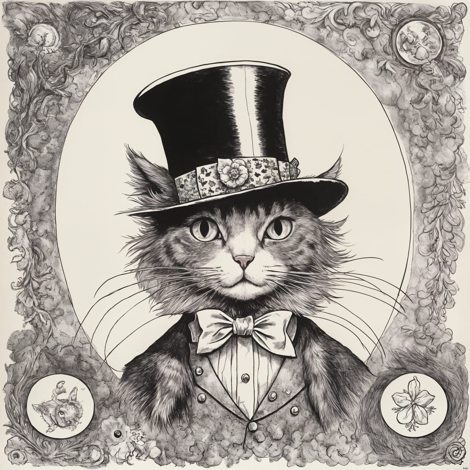 Cat in Top Hat Illustration, Storybook Style