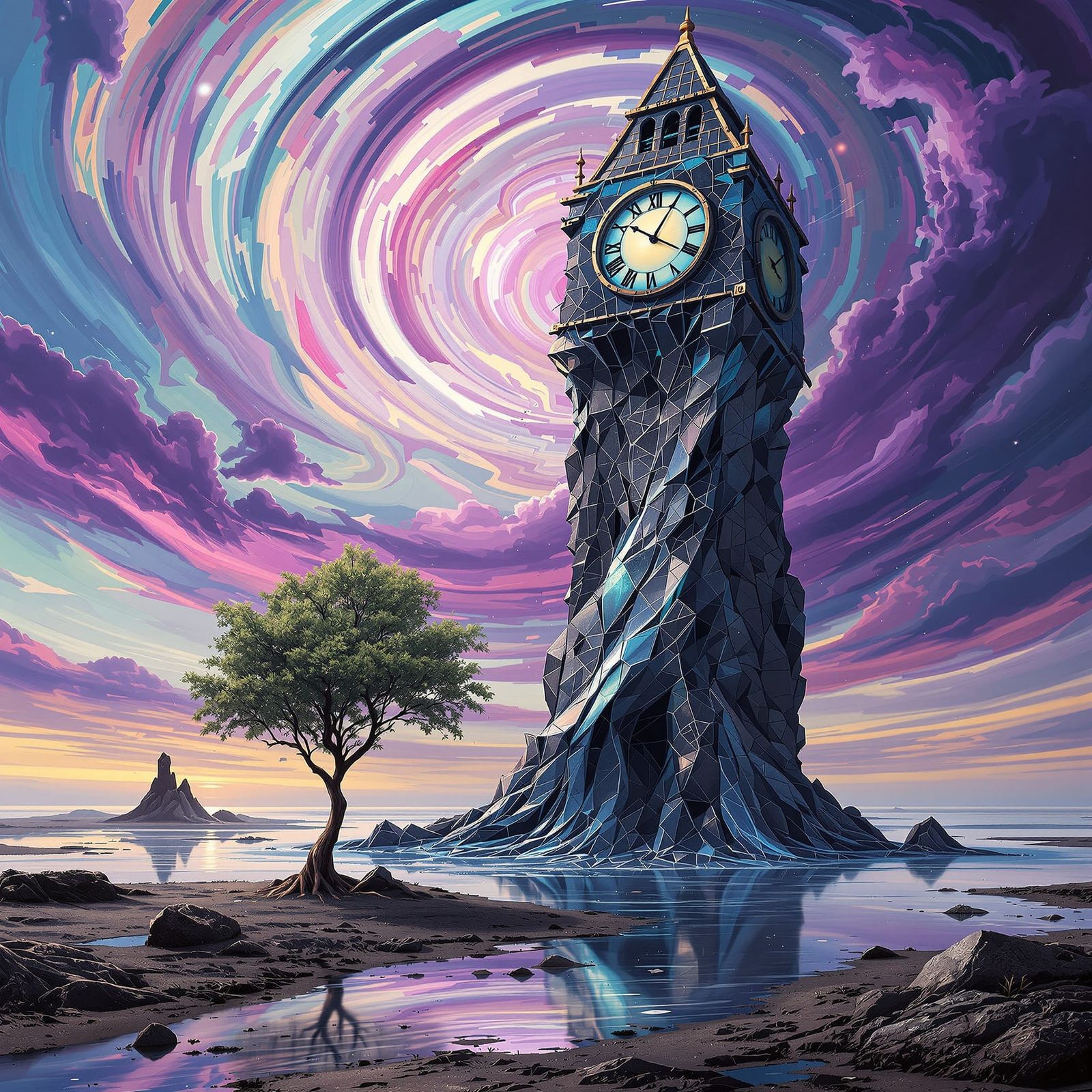 Surreal Melting Clock Tower in Dreamscape Style