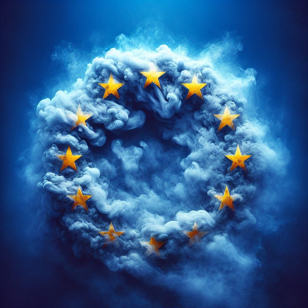 European Union Flag Enveloped in Cigarette Smoke