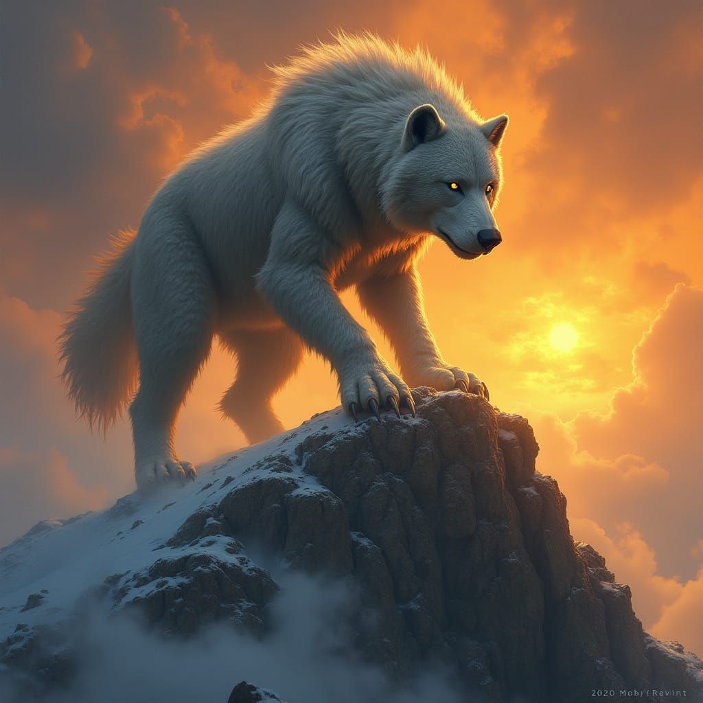 Majestic Wolf-Bear Hybrid Monster Surveys Kingdom