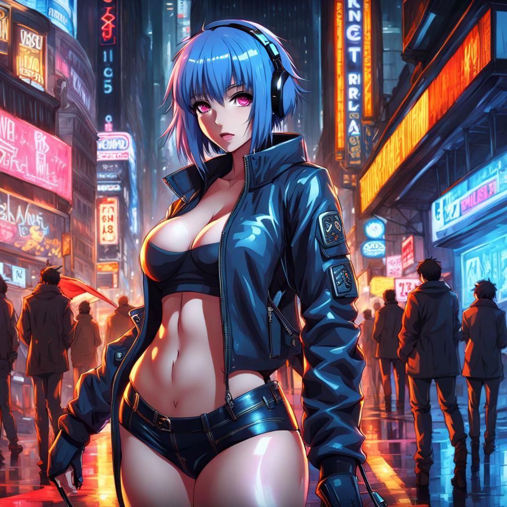 Cyberpunk Anime Girl in the Rain
