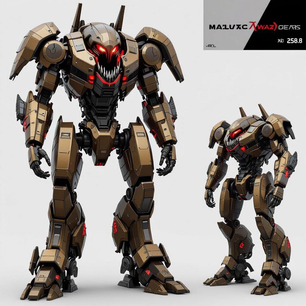 Fierce Kaiju Jaeger Hybrid with Sharp Teeth and Red Eyes