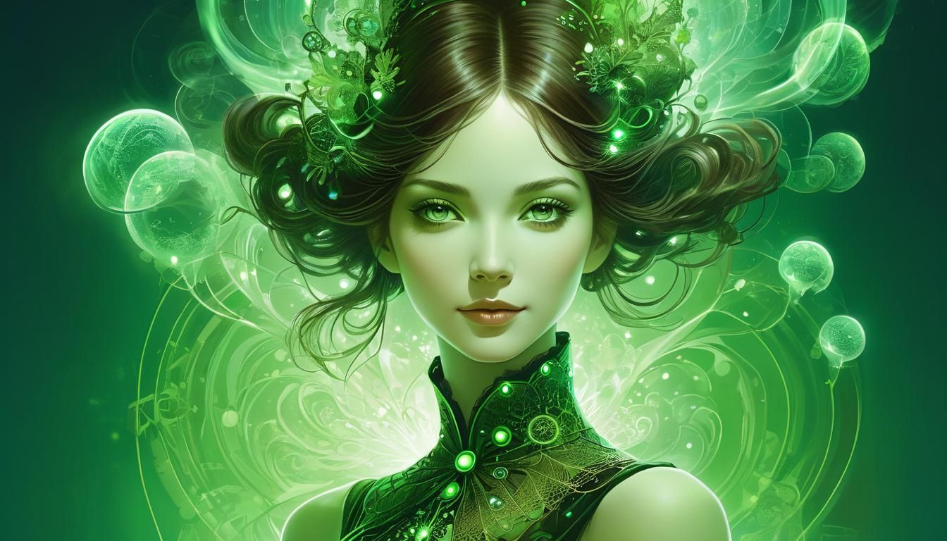 Bioluminescent Woman in Steampunk City, Welz-Stein Style