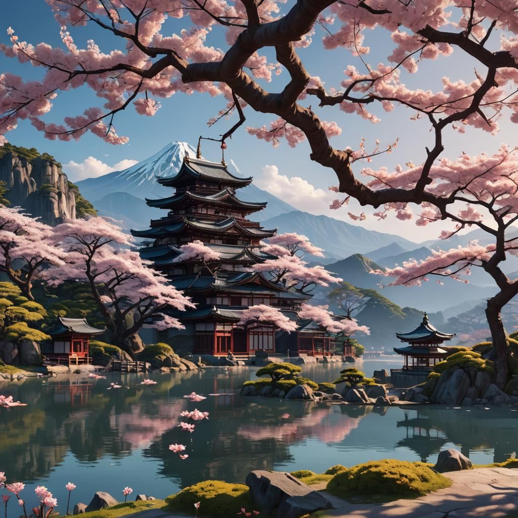 Sakura Tree Scene in 3D Anime Style