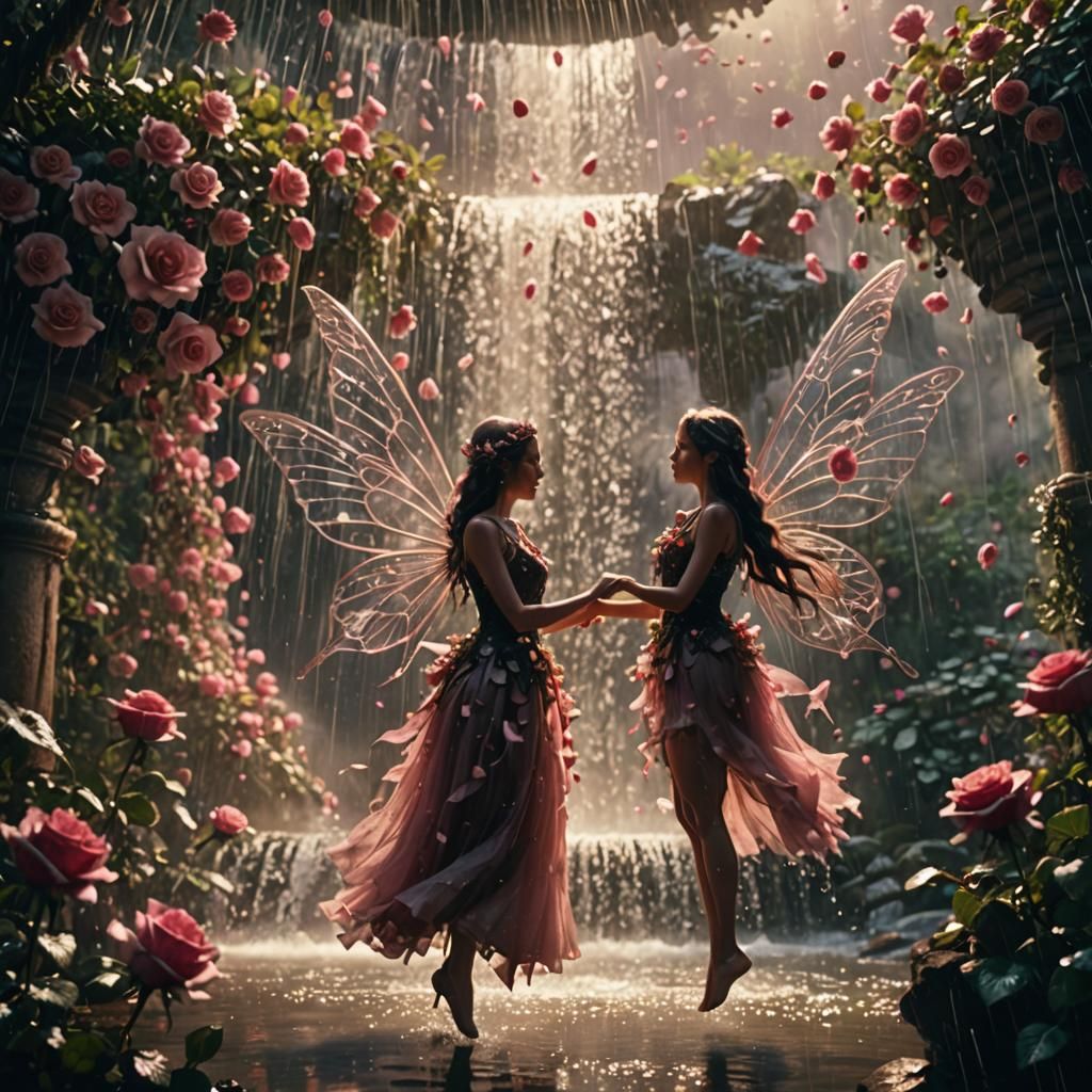 Fairies Dancing in Rose Garden: Hyper-Realistic Digital Art