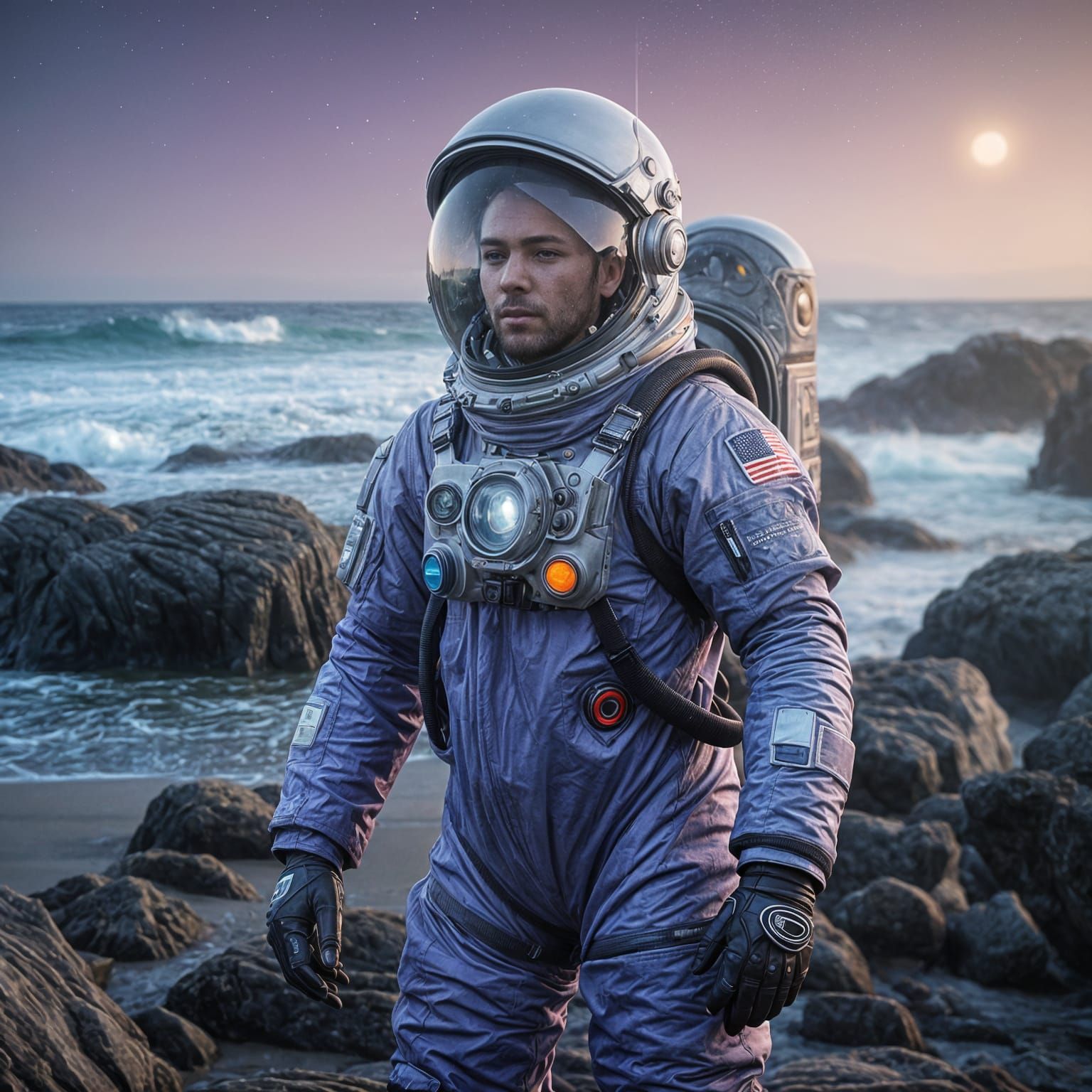 Weathered Space Explorer on Alien Beach