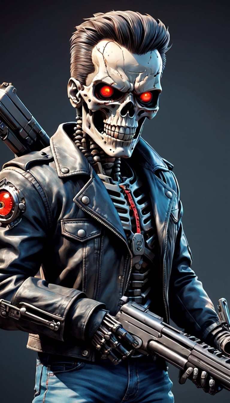 Terminator T-800 in Kawaii Caricature Style