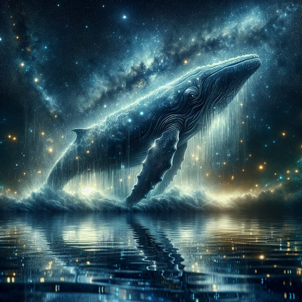 Celestial Whale Leaps from Starry Night