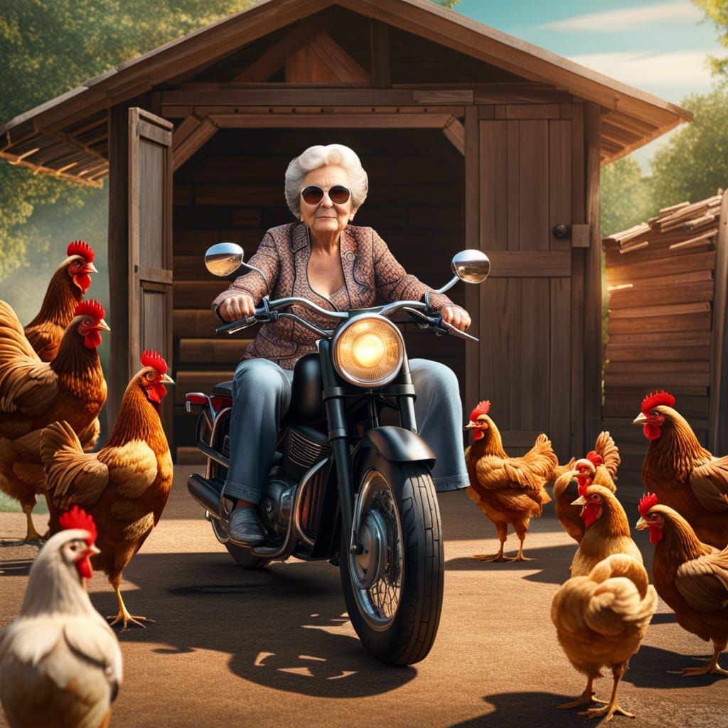 Meine Oma fährt im Hühnerstall Motorrad