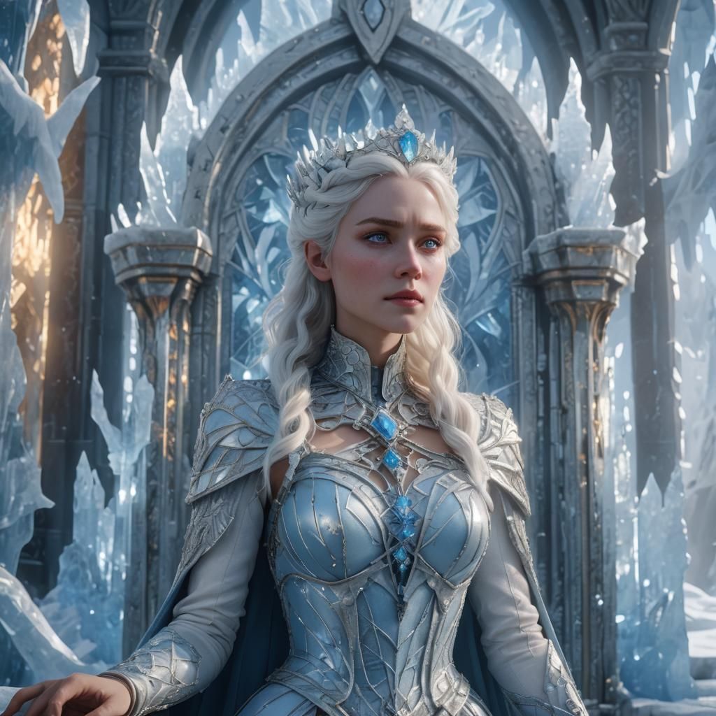 Ice Queen in Frosty Throne Room: Fantasy Matte Painting