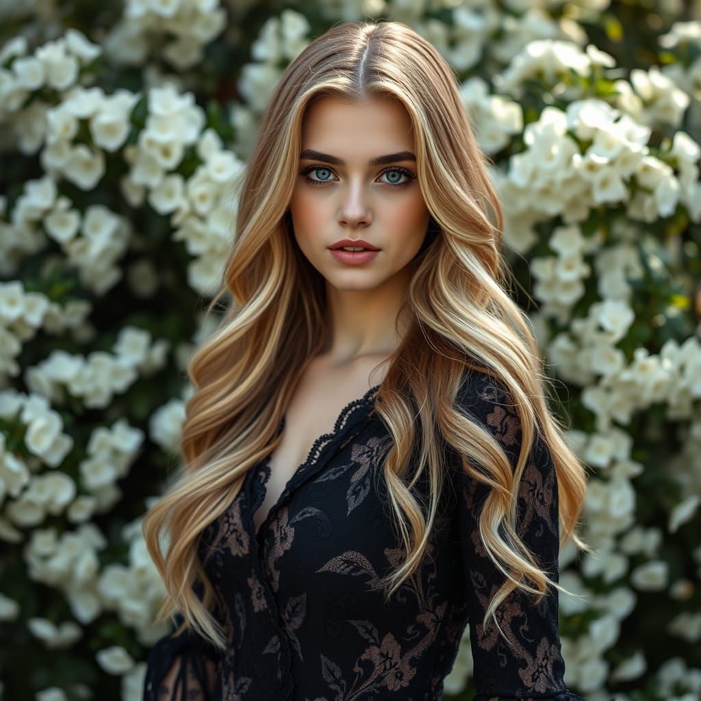 Ethereal Portrait of a Blonde Woman in Floral Lace