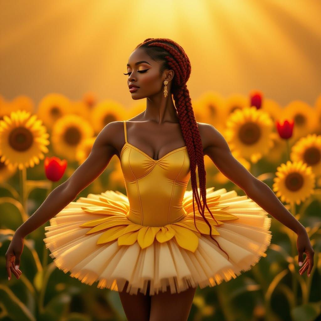 African Ballerina in Floral Tutu with Dramatic Lighting