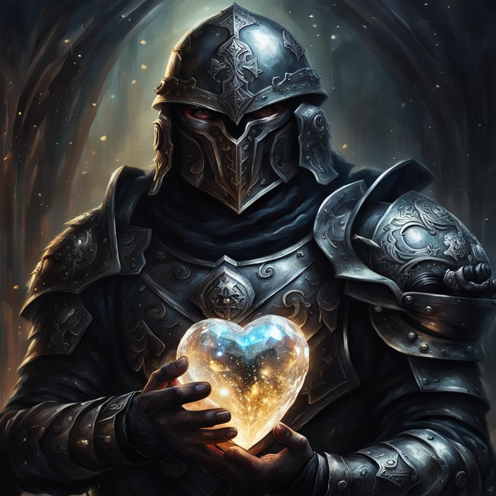 Armored Warrior with Crystal Heart Fantasy Painting