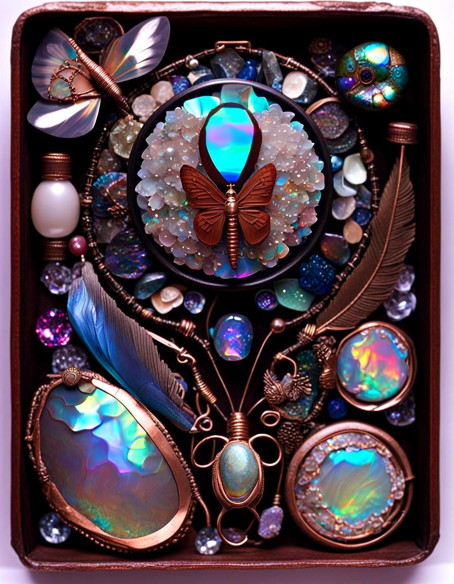 Iridescent Mixed Media Assemblage of Treasures