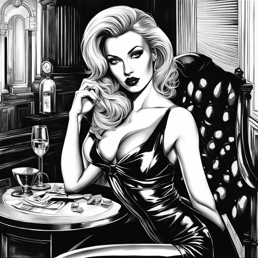 Femme Fatale in Vintage Illustration Style