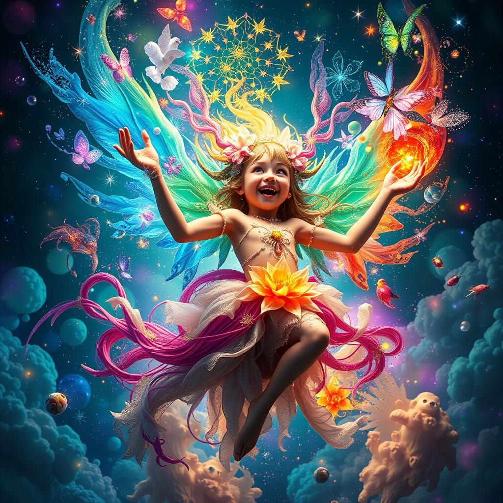 Whimsical Elemental Being in Vibrant, Baroque-Inspired Glory