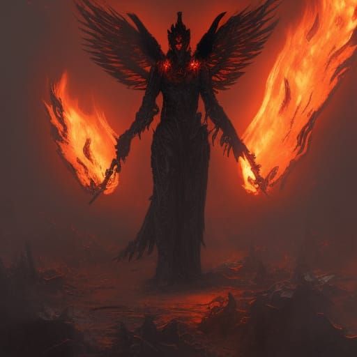 High Gothic Fallen Angel in Flames