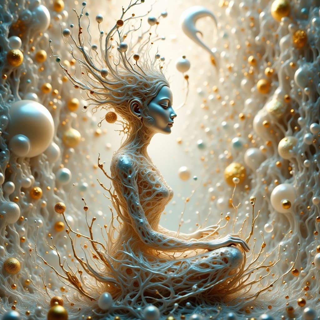 Serene Biomechanical Figure in Ethereal Beige Tones