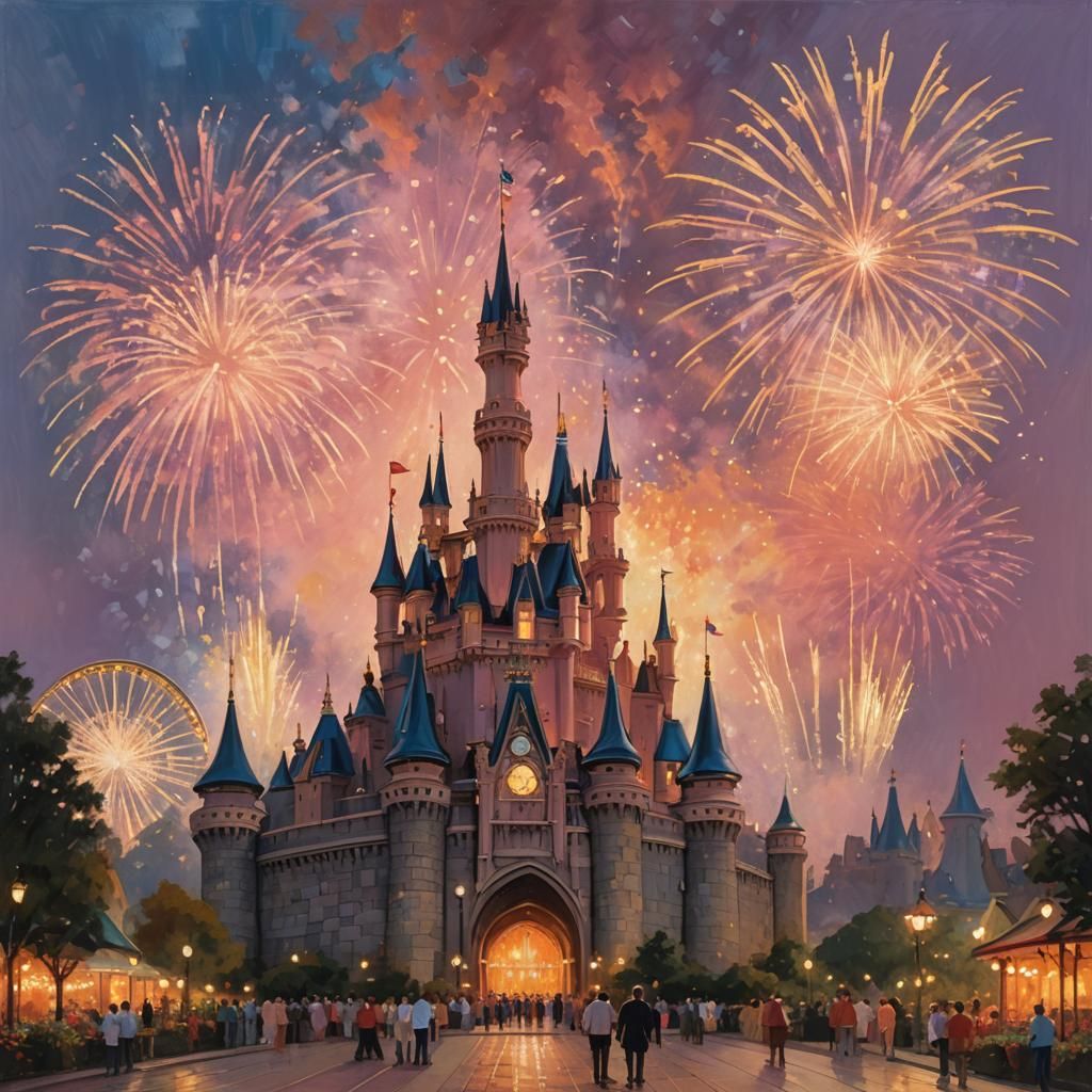 Disney Castle Oil Painting at Twilight