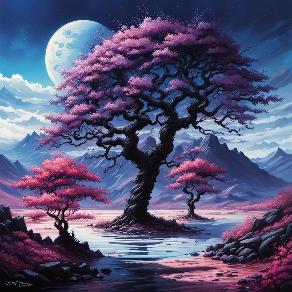 Cinematic Sakura Tree Landscape in Hyperrealistic Style