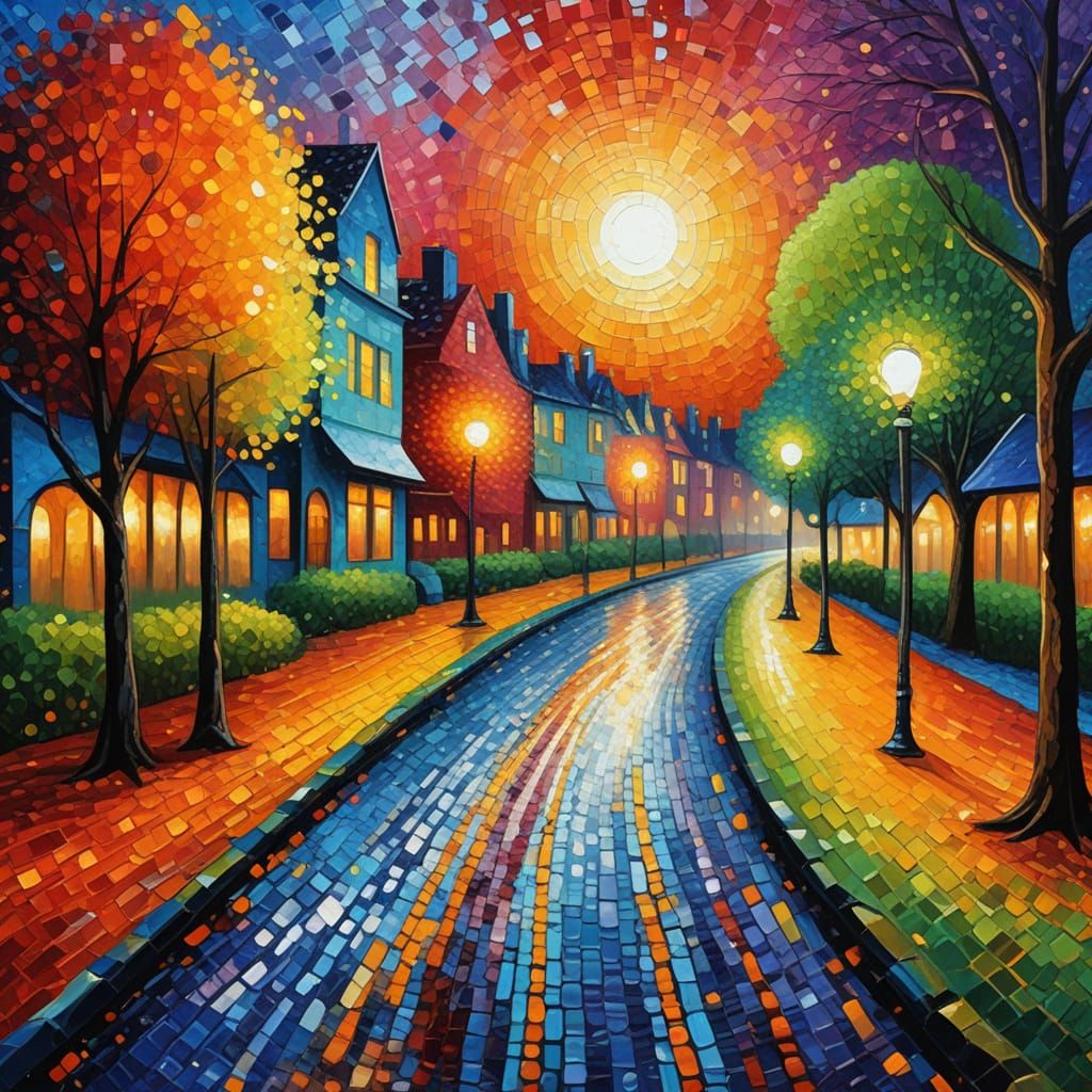 Neo-Impressionist Cityscape in Vibrant Colors