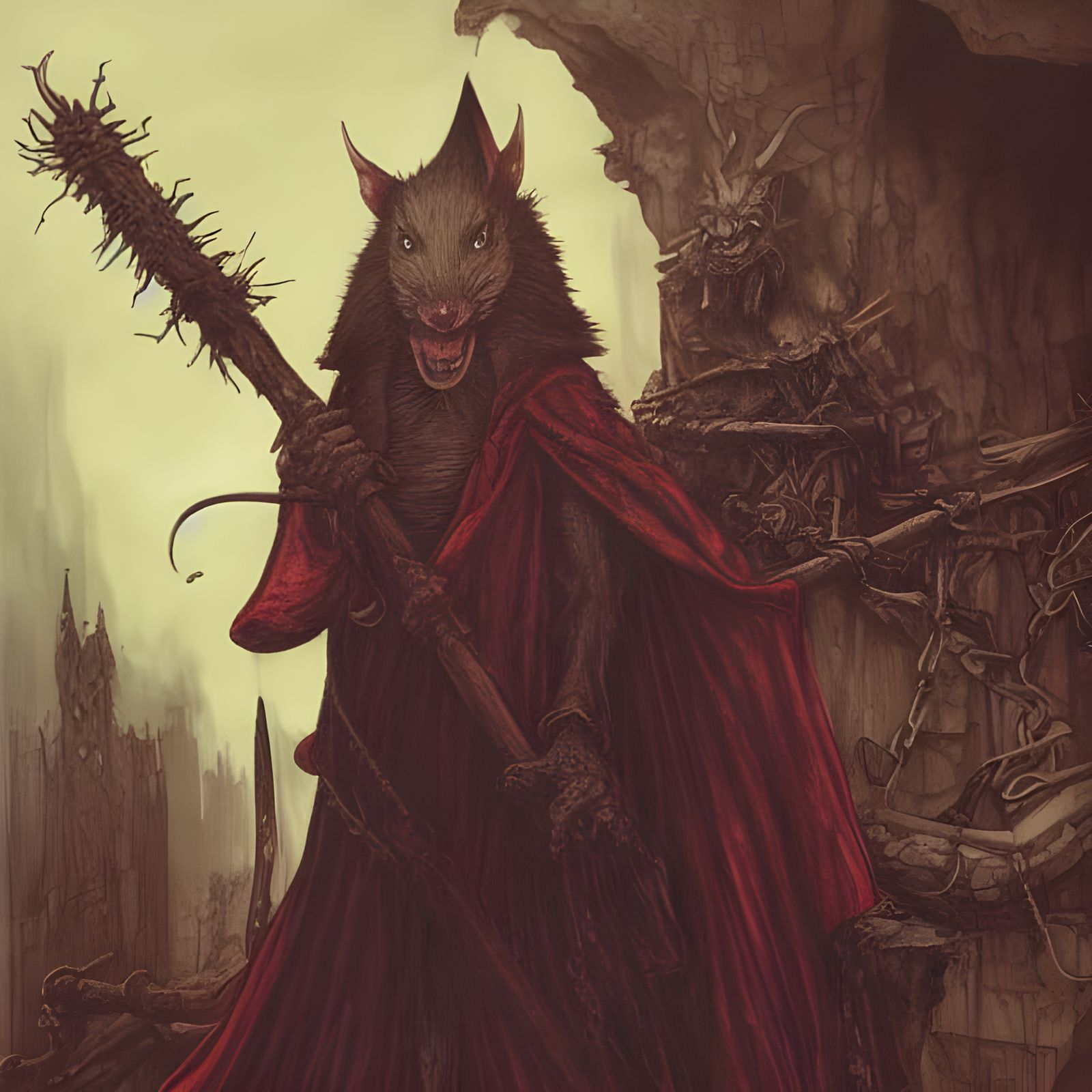 Vicious Rat-Man Warlock in Dramatic Fantasy Art