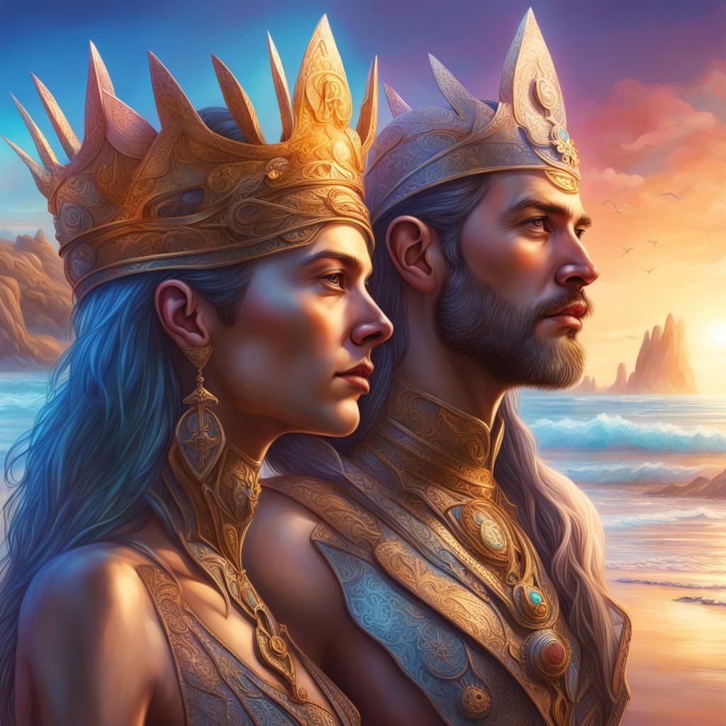 Arcturian Royalty on a Beach in Splash Art Style