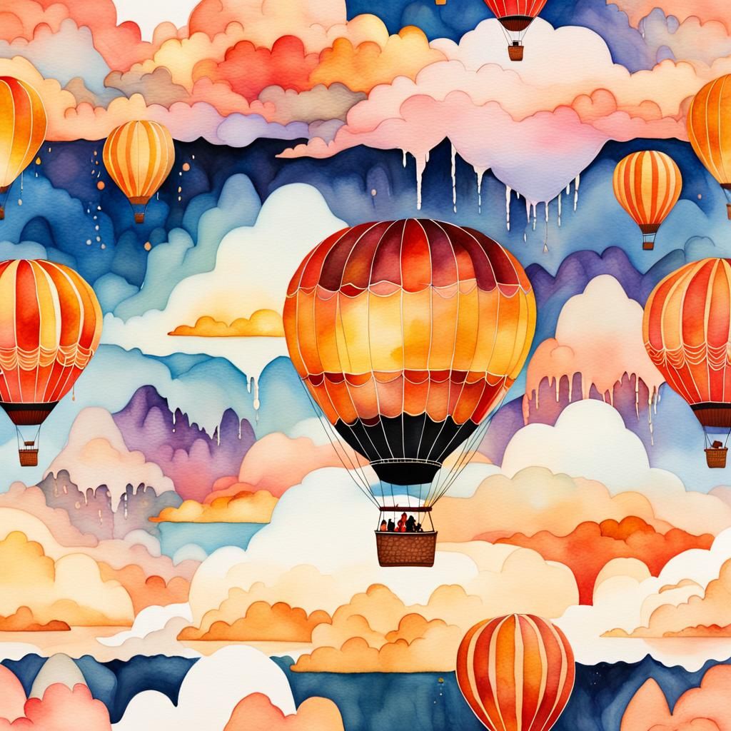 Hot Air Balloon Above Mystical Floating Islands