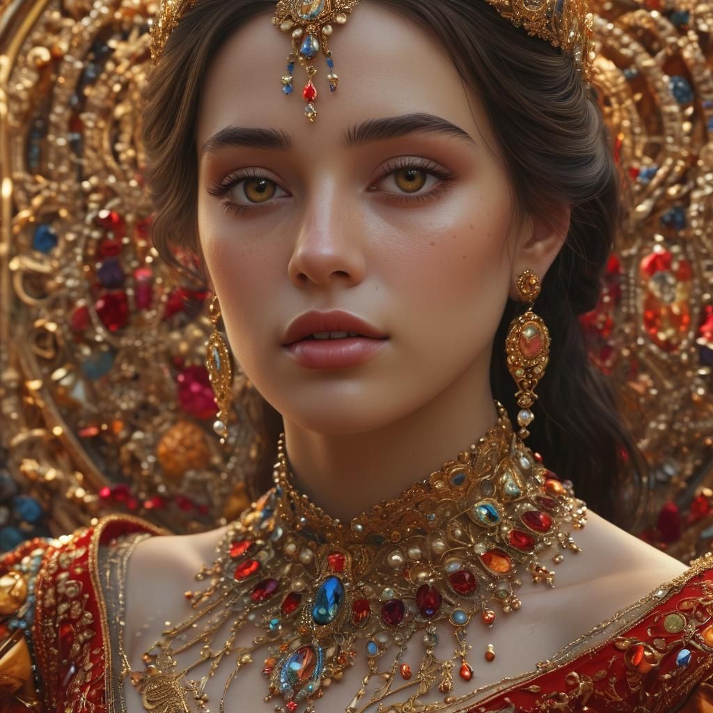 Spanish Princess Covered in Jewels: Hyperrealistic Digital A...