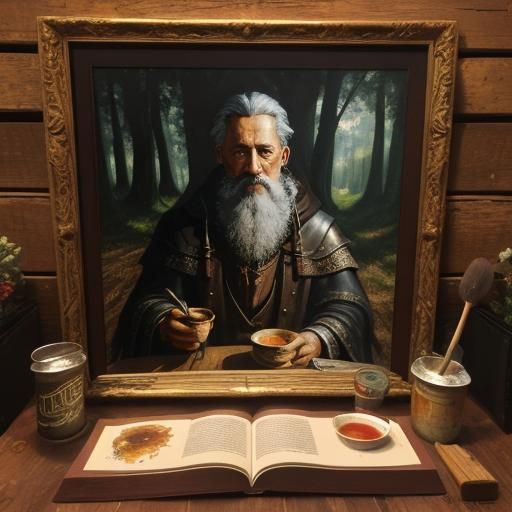 Wizard at Farm Table in Impasto Style